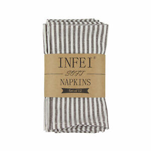 Soft Plain Striped Linen Cotton Dinner Cloth Napkins - Set of 12 (40 x 30 cm) 