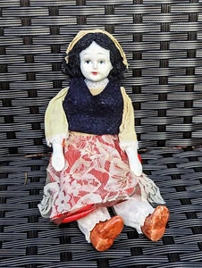 Vtg Doll w/ BISQUE Head + Hands + Feet & Yarn Hair & Cloth Body 8.5" Hand Sewn - Picture 1 of 15