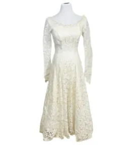 Vintage Victorian Lace Rhinestone Wedding Midi Dress Size X Small - Picture 1 of 12