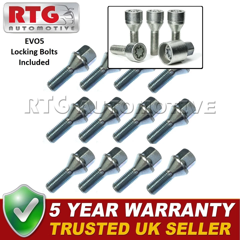 12x Bolts + 4x EVO5 Locking Bolts For Renault Megane Mk2 2003-08 19mm Hex Alloy - Image 1 of 1