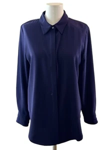 Theory Sunaya Crepe Shirt Blouse Storm Navy Size Medium M $235 NWT - Picture 1 of 6
