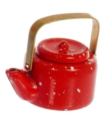 Bambole Casa Rosso a Macchie Bollitore Miniatura 1:12 Scala Metallo Cucina - Immagine 1 di 4