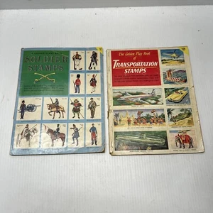 Lot Of 2 Old Bintage Stamps Golden Books. Soldier, Transportation Stamp Book - Picture 1 of 14