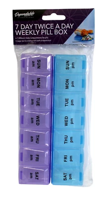 7 Day 2 Times a Day Weekly Pill Box  Large Pill Organizer AM PM Pill Case - Image 1 of 4