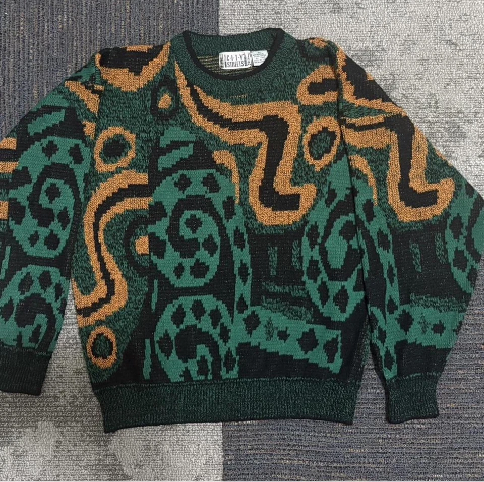 Suéter de cuello redondo tejido City Streets vintage de los años 90 / cuello redondo de los 90 / Preppy Foto 1 de 4