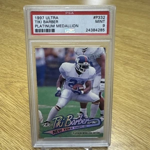 Fleer Ultra Platinum Medallion 1997 #P332 Tiki Barber RC PSA 9 como nuevo Pop 2 raro - Imagen 1 de 2