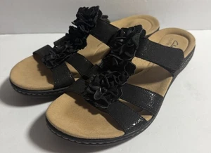 Clarks Collection Laurieann Judi Sandals Women's Slides Black Leather Size 8.5 - Picture 1 of 9