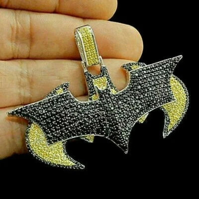 2.50Ct Round Cut Simulated Diamond Unisex Batman Pendant 14K White Gold Plated - Image 1 of 2