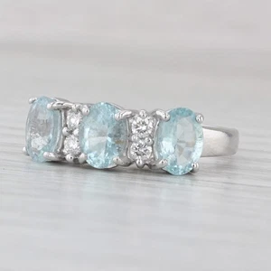 2.18ctw 3-Stone Aguamarina Anillo con Diamante 18k Oro Blanco Talla 8 - Imagen 1 de 10