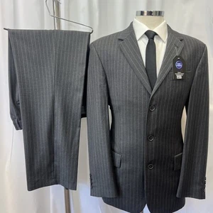 NEXT TAILORING Grey Stripe Super 100s Pure Wool 2 Piece Suit C40R W36 L31 - Picture 1 of 18