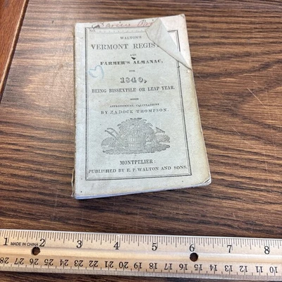1840 Walton's Vermont Register & Farmer's Almanac & Calendar Zadock Thompson - Photo 1/4
