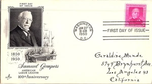 Samuel Gompers Labor Leader 100 Years Jan. 27, 1950 Mail Cover FDC - Picture 1 of 1