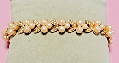 97 - Armband Vergoldet Länge 18cm Breite 15mm mit Perlen und Steinbesatz  - Bild 1 von 4