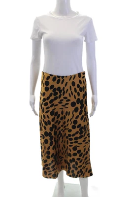 J Crew Womens Elastic Waistband Leopard Spotted Midi Skirt Brown Black Small - Image 1 of 4
