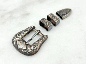 Vintage oxidiertes Sterlingsilber 4 Stück Western Stil Ranger Schnalle Set - Bild 1 von 5
