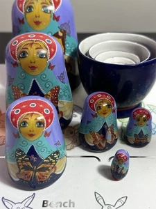 Schmetterling Matroschka verschachtelte Puppen 7er Set - dekorativ bemalt russischer Stil - Bild 1 von 13