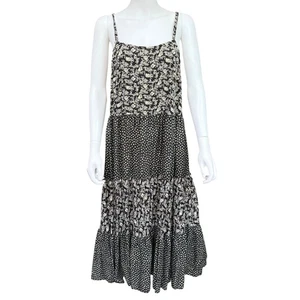 Vintage More Jazz Floral Tiered Midi Dress Black & White 100% Rayon Size 1X - Picture 1 of 6