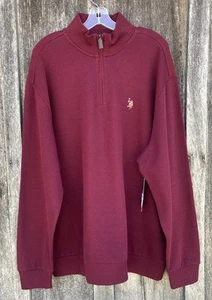 US POLO Men’s 3XL Dark Maroon 1/4 Zip Mock Neck Pullover Sweater Pony Logo NWT - Picture 1 of 3