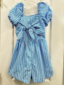 Habitual Puff Short Sleeve Tie Front Striped Romper Blue/white Size 10 - Picture 1 of 10