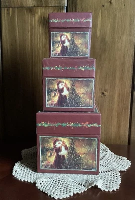 Lang Decorative Bob’s Boxes 3 Pc Primitive “Magical Santa’s” Stewart & Stewart - Image 1 of 4