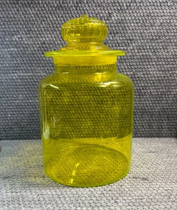 Vintage MCM Gelb Glas Apotheker Glas Kanister Groß 12" mit Deckel Citrin - Bild 1 von 10
