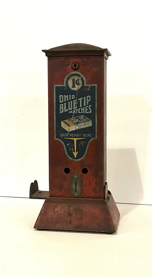 Винтажный антикварный торговый автомат Ohio Blue Tip Match 1c Penny Slide Works - Изображение 1 из 4