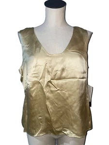 Jones NY Women’s Vintage NWT Silk Satin Gold Top Size 14 Lined Evening Cocktail - Picture 1 of 12
