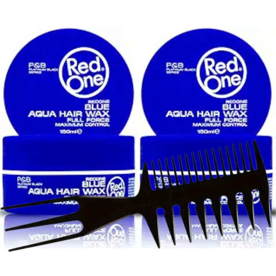 2x RedOne Haarwachs Aqua Wax Blue 150ml & Professioneller Haarkamm für Entwirren