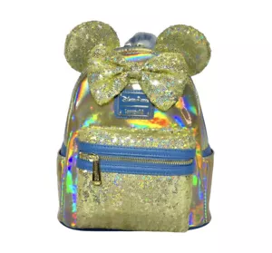 Zaino Disney 50° anniversario loungefly oro paillettes iridescenti Minnie nuovo con etichette - Foto 1 di 10
