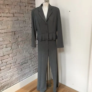 Herve Leger Heather Gray Pant Suit Crop Jacket Flat front Pants 42/44 - Picture 1 of 5