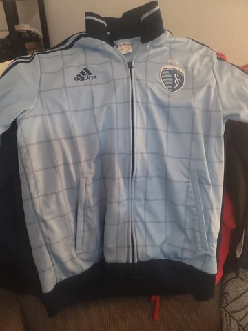 Adidas Kansas City Sporting Soccer Jacket Mens Sz L used Sky Blue Cover