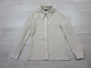 Vintage 1970s Jack Winter Sheer Button-Up Long Sleeve Knit Shirt Size (M) Ivory - Picture 1 of 12
