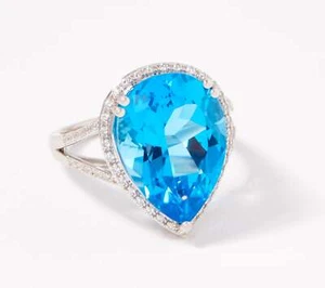Vault Ostro Sterling Silver Pear Cut Blue Topaz Ring Size 6 - Picture 1 of 1