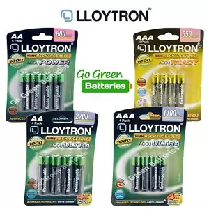 LLOYTRON AA 800-2700 mAh AAA 550-1100 mAh RECHARGEABLE BATTERIES PRECHARGED NiMH - Picture 1 of 54