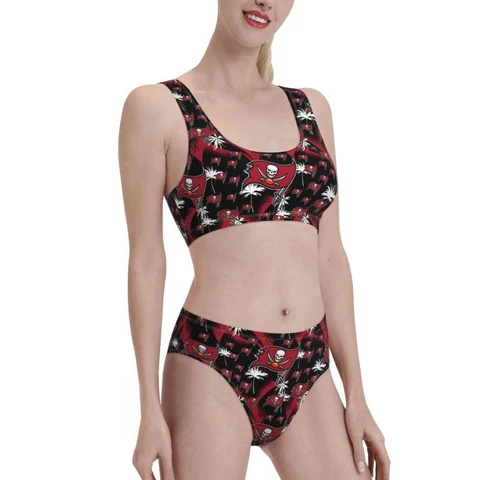 2pcs Tampa Bay Buccaneers Women's Elastic Swimsuit Shorts+vest with Chest Pad Cover