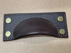 Turnstyle Designs Chocolate Leather Brass Framed Cup Pull Cabinet Handle A1183 - Picture 1 of 18