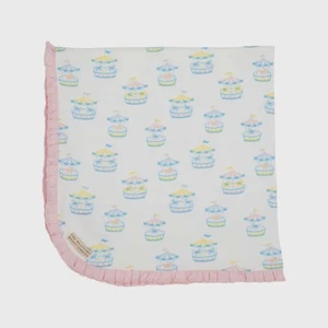 Beaufort Bonnet Company Pima Cotton Baby Stroller Blanket Pink Carousel 28x28in - Picture 1 of 3