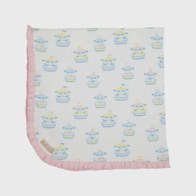 Beaufort Bonnet Company Pima Cotton Baby Stroller Blanket  Pink Carousel 28x28in - Image 1 of 3