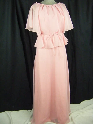 Vestido NEIMAN MARCUSVtg Años 70 Bebé Rosa Transparente Capas en Niveles y Corbata-Busto 35/XS Foto 1 de 4