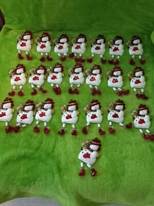 Set of 22 Glittery Red & White Plastic Snowmen Christmas Ornaments Dangling Legs - Picture 1 of 15