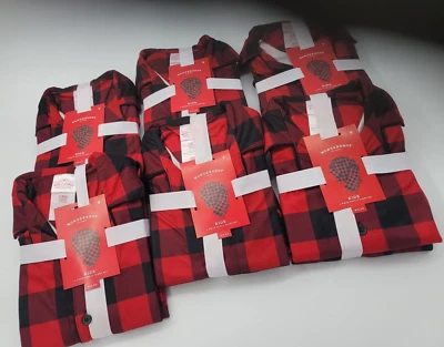 Conjunto de 6 pijamas infantis xadrez búfalo vermelho e preto flanela tamanho 6 infantil - Imagem 1 de 4