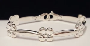 MILOR Italy 925 Sterling Silver Puffy Flower Station Bar Bracelet 7.5" L Vintage - Picture 1 of 16