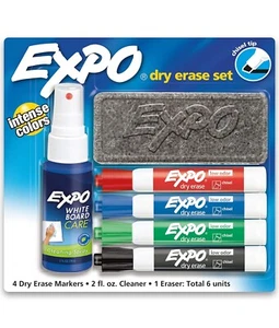 Expo Low Odor Ink Dry Erase Marker Starter Set 80653 Eraser Cleaner Primary - Picture 1 of 7