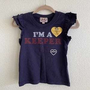 VINTAGE JUICY COUTURE RUFFLE SHOULDER TOP IM A KEEPER GIRLS TODDLER SIZE 3 NEW - Picture 1 of 3