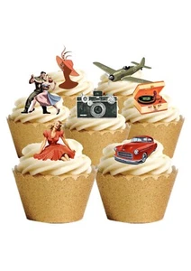 Decoraciones de obleas comestibles de pie para fiesta retro años cuarenta años 40 - Imagen 1 de 11