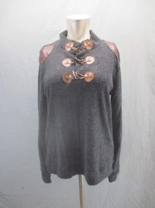 NWT Quinduomao Size S Mens Lace Up Neck Stretch Faux Leather Patch Pullover 416 - Picture 1 of 10