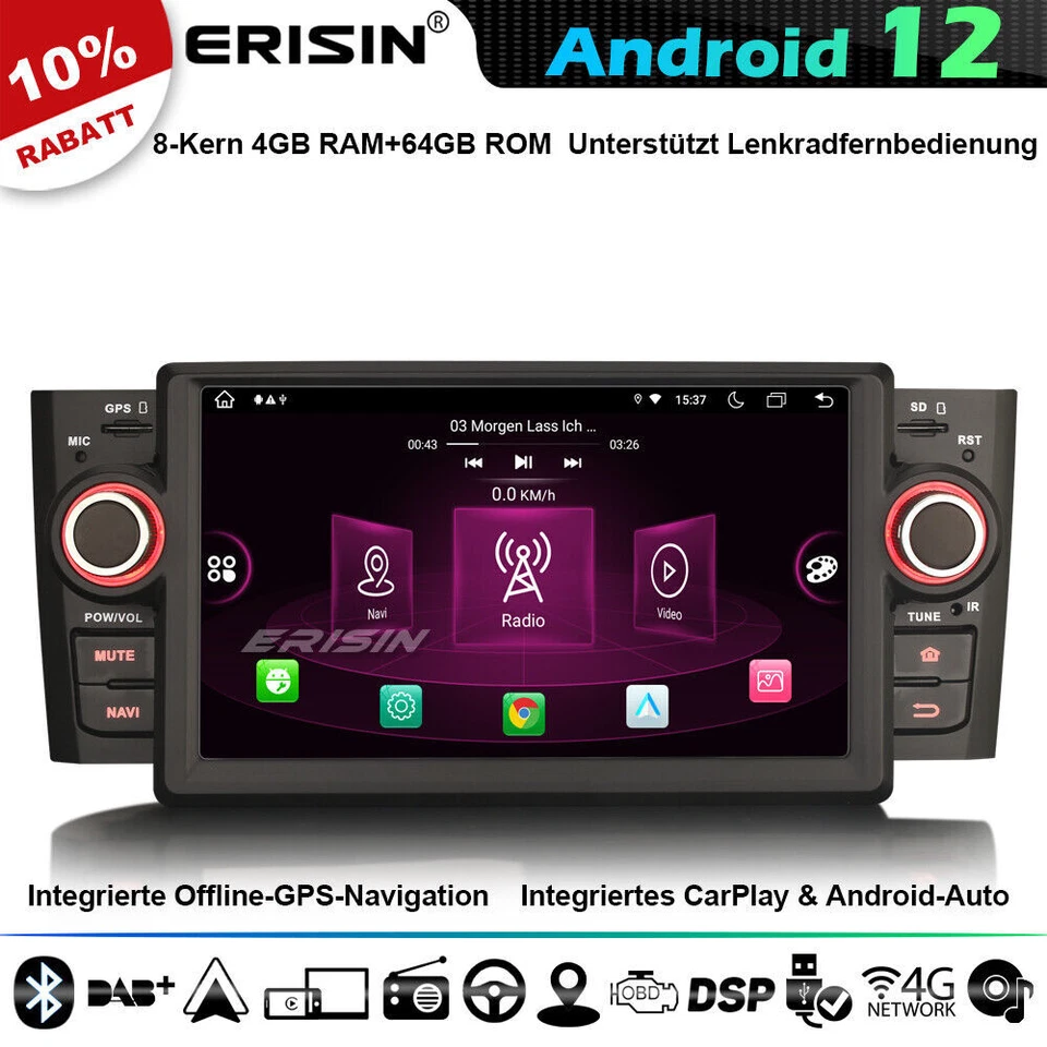 8-Kern CarPlay Android 13 Autoradio GPS für Fiat Punto Linea DAB+ TPMS 64GB DSP - Bild 1 von 4