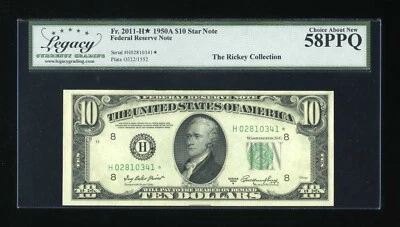 DBR 1950-A $10 FRN St. Louis STAR Fr. 2011-H* Legacy 58 PPQ Serial H02810341* - Image 1 of 2
