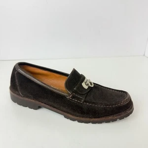 Salvatore Ferragamo Gancini Buckle Brown Suede Loafers Womens Sz 8.5 Italy Nice - Picture 1 of 17