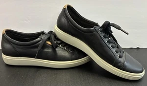 Ecco Womens Size 38 (US SIZE 7-7.5) Black Leather Soft 7 Sneakers - Picture 1 of 16